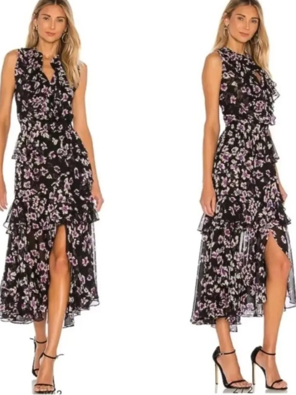 Misa Los Angeles Catherine Black Floral Maxi Dress with Purple Accents